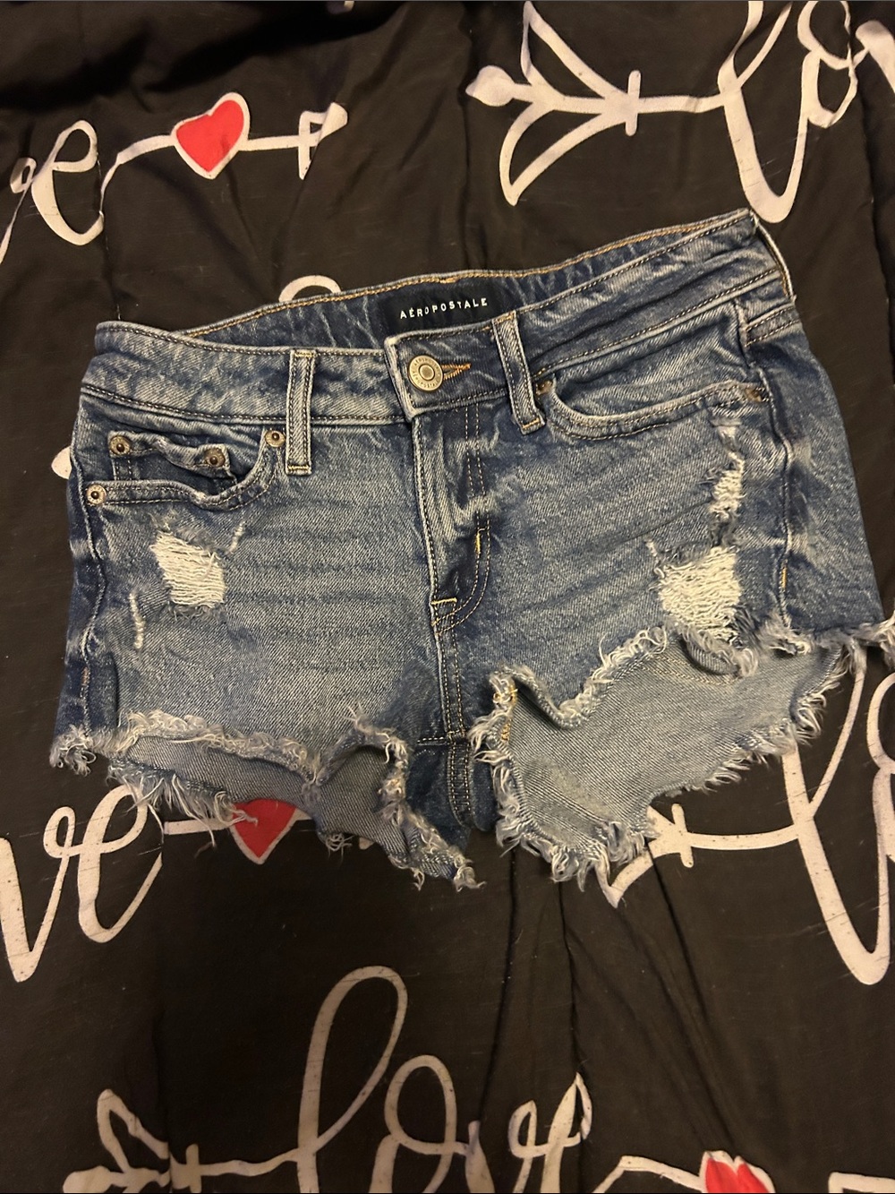 Aeropostale Distressed Denim Jean Shorts - Blue